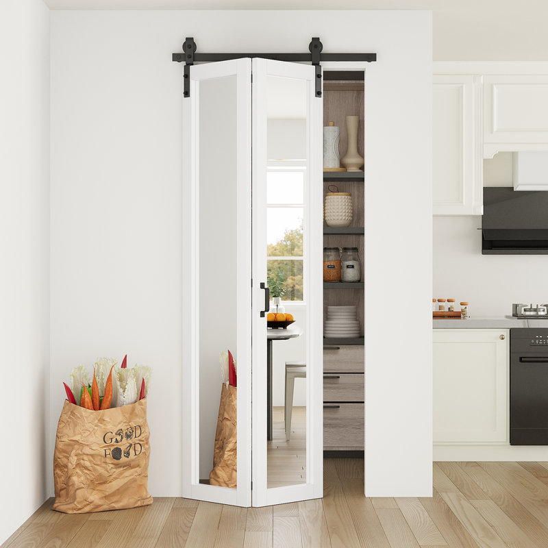 25" x 84" Height Full Lite Mirrored Glass Bi Fold Barn Door with Installation Hardware Kit, 25" x 84"