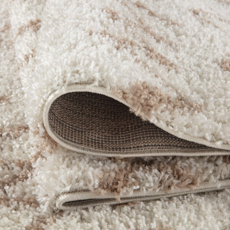 Moroccan Shaggy Collection Rugs Boho Design in Ivory/Beige, Runner 80 x 300cm