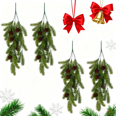 2Pcs Artificielle de Noël en forme de goutte de pin à suspendre à l'aiguille de pin artificielle Branches artificielles de la couronne d'hiver pour la porte d'entrée de la maison Décoration de Noël