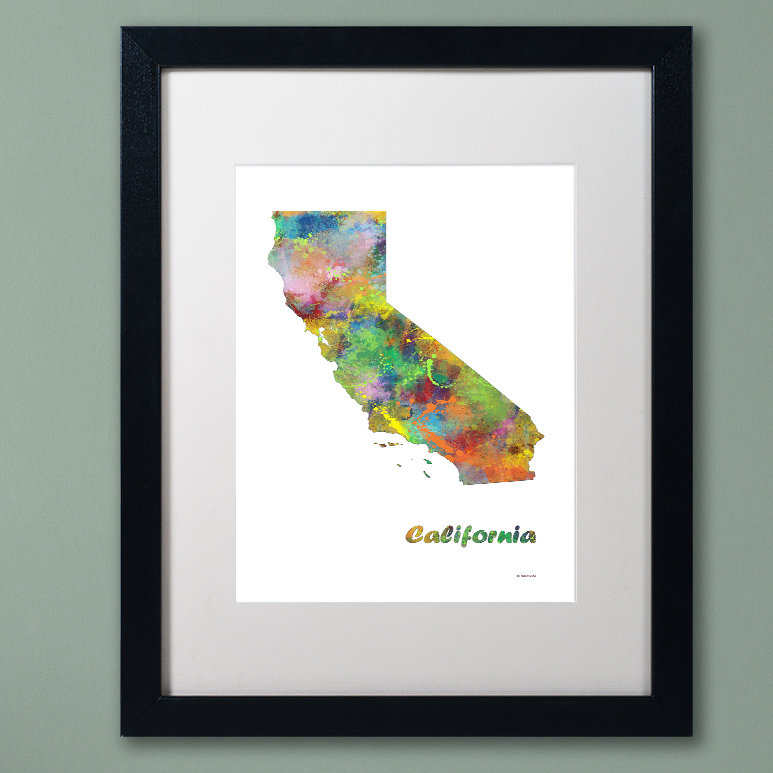 « california state map-1 », impression encadrée encadrée, H 14 po x l 11 po x P 0,5 po, Noir