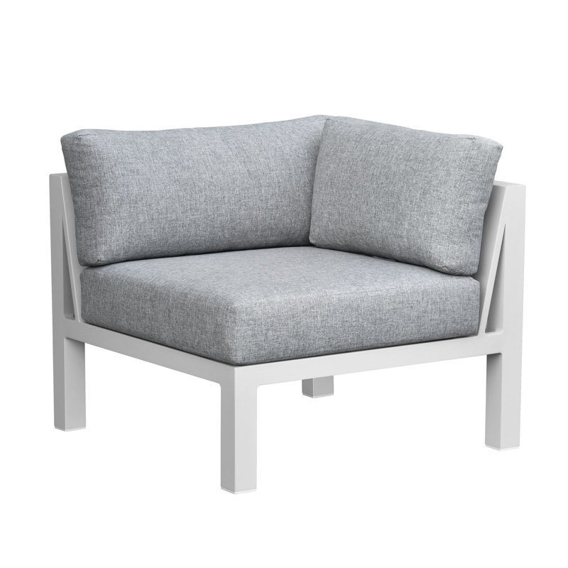 Peryman Outdoor Aluminum Corner Chair With Cushions, Buff
