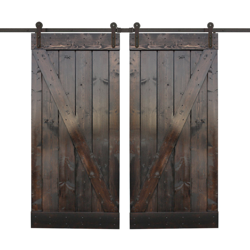 Porte de grange en bois lambrissé en Z avec trousse de quincaillerie d'installation, Café noir, 36 po x 84 po