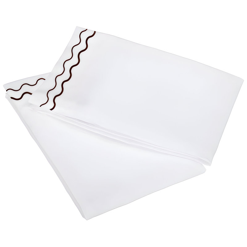 400TC Double Wavy Embroidered Cotton Pillowcases (Set Of 2), White/Burgundy, 20"H x 30"W