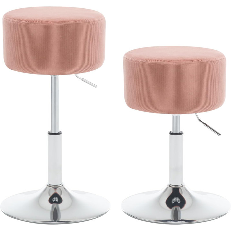 Bauwine Swivel Upholstered Adjustable Height Counter Stool with Metal Frame, Pink