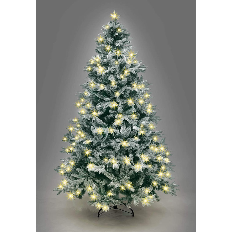 Lit Lapland Fir Artificial Green Christmas Tree Snow Flocked (White), 3.94ft H