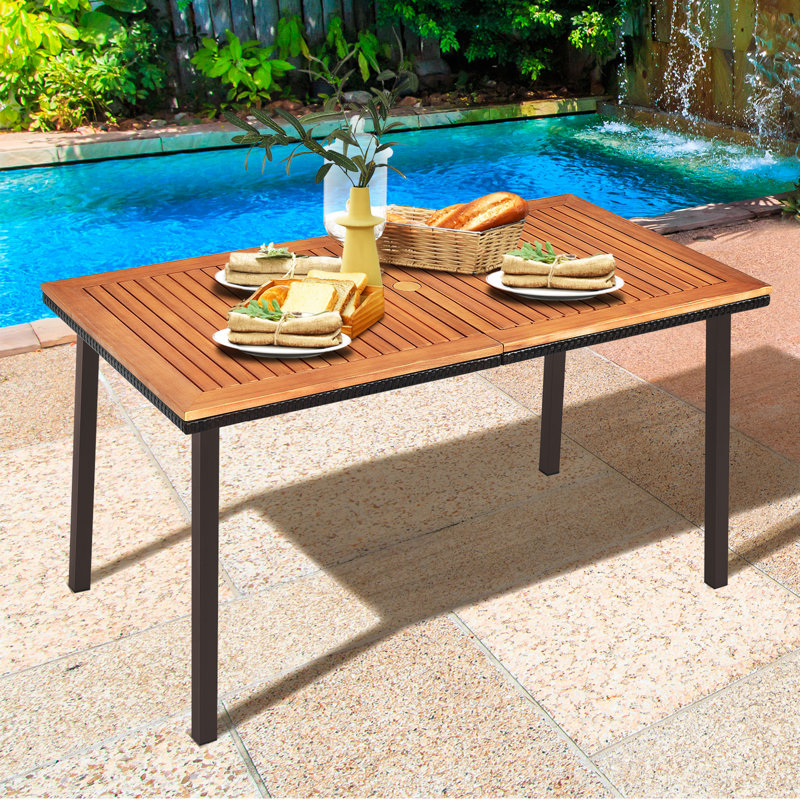Bridie Acacia Rectangular Solid Wood Top with Steel Base Dining Table