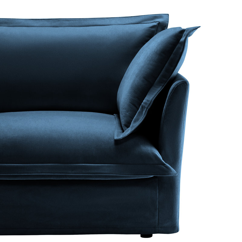 Élégant chenille confortable bleu, canapé modulaire avec housse convertible et 2 coussins pour le salon en forme de L