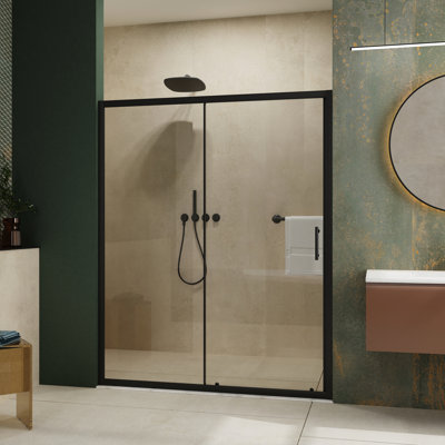 72 In H X 60 W Single Sliding Shower Door, 1/5" Tempered Glass, Black Aluminum Alloy, Stainless Steel Handle, Elegant Durability Advanced