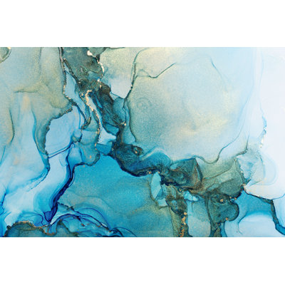 Floyed " Blue And Shiny Golden Alcohol Ink Abstract Texture 13049356 " by Victoriya89 Painting Print