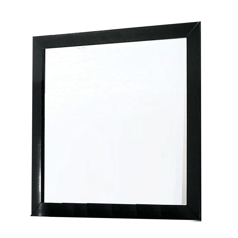 Miroir de commode Ryla, cadre carré de 38 pouces, bois massif de ferme, Verticale, Noir