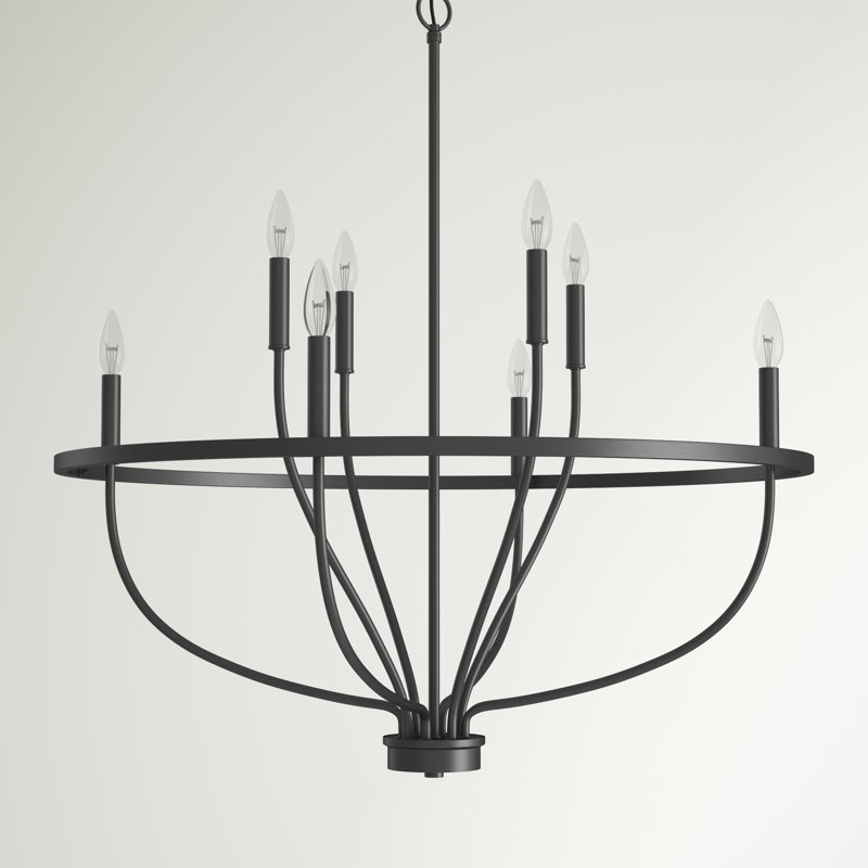 Greyson Dimmable Wagon Wheel Chandelier, Matte Black, 8, 36.5" H x 34" W x 34" D
