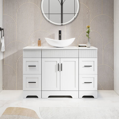 48" Single Bathroom Vanity With Vessel Sink, Manufactured Wood Top, Water-resistant Paint