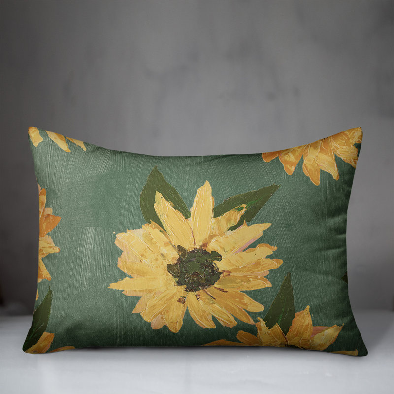  Painted Sunflower 16 Outdoor Rectangular Pillow Cover & Insert, Green