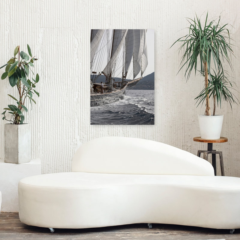 Bateau avec voiles, art mural contemporain, 36" H x 24" W
