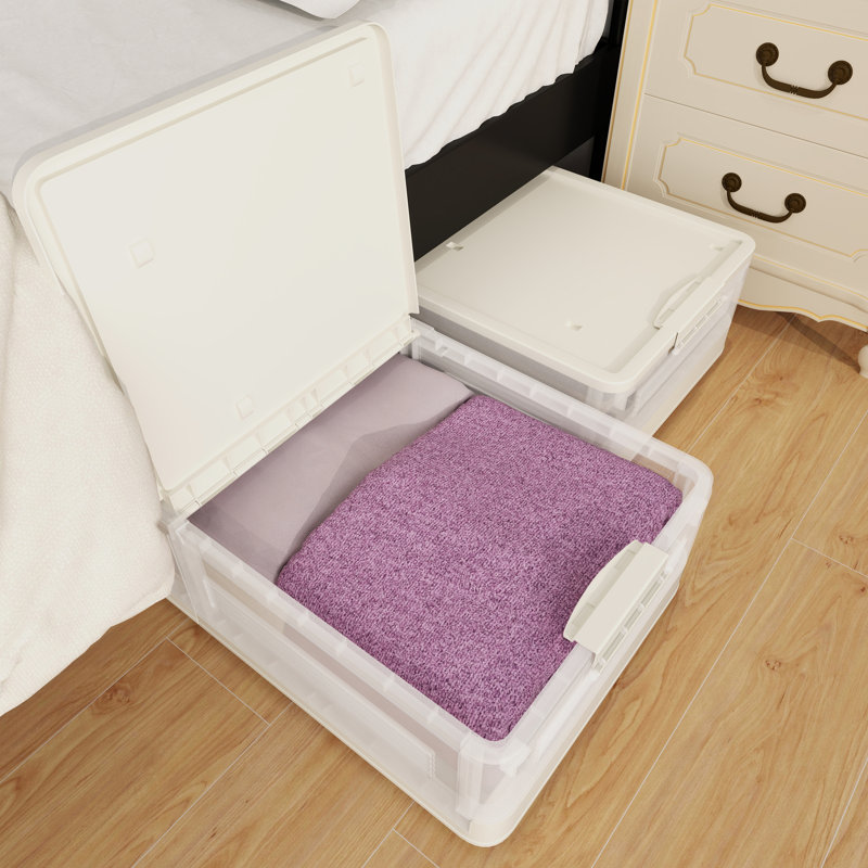  Plastic Under Bed Storage Drawers With Wheels-long Underbed Storage Plastic Bins With Lids,9in H Large Plastic Under Bed Storage Containers Rolling, 13.5gal Storage Bins For Clothes(foldable)