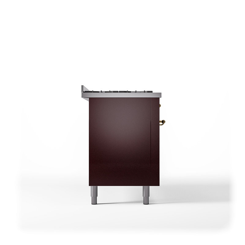 ILVE Nostalgie II 60 in Dual Fuel Range, 9 Burner, Griddle, Burgundy Red/Brass, Natural Gas