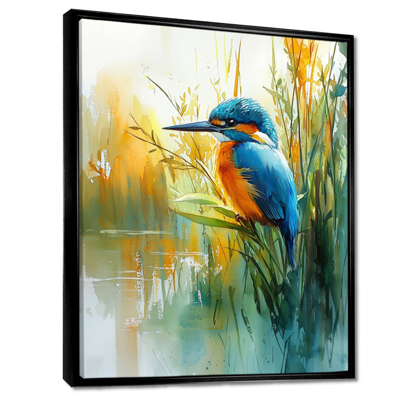 Lawrence Martin-pêcheur au bord du lac II - oiseau, art mural, Noir, Impression encadrée sans passe-partout, 20" H x 12" W