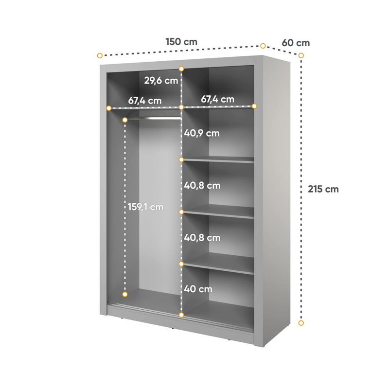 Nalina 2 Door Manufactured Wood Wardrobe, Grey