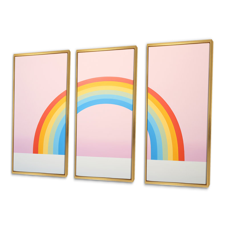 Minimalisme, arc-en-ciel, impression d'art mural, Cadre flottant doré, H 32 po x l 48 po x P 1 po