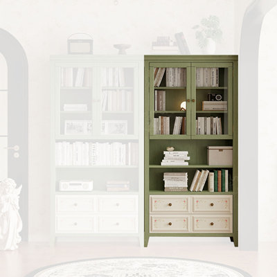 Bibliothèque verte en bois d'hévéa