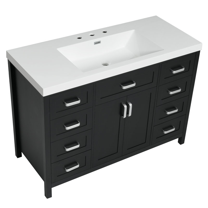 48" Single Bathroom Vanity With Resin Sink, Black