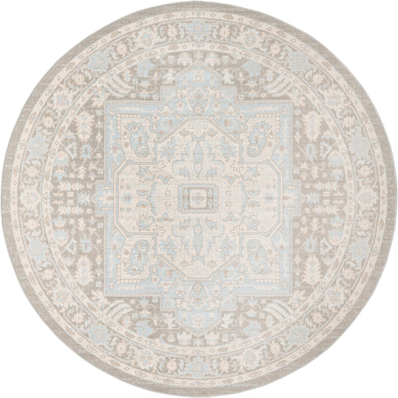 Tapis traditionnel Matthei couleur pierre / gris, Rond 3 pi 3 po
