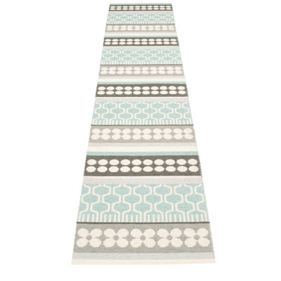 Asta Hand Loomed Block Print Area Rug in Pale Turquoise