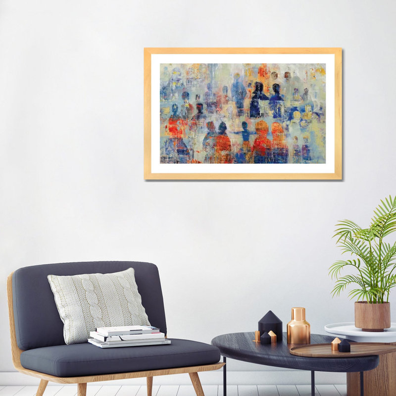 La communauté par Julian Spencer - reproduction d'art, H 24 po x l 32 po x P 1 po, Toile avec cadre en bois beige, Blanc