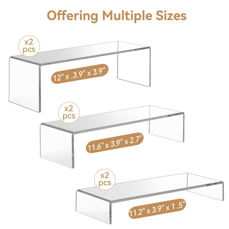 Large Acrylic Display Risers, 2 Sets Clear Rectangular Showcase Collectibles Display Shelf, Retail Desktop Risers Display Stand For Organize And Decoration