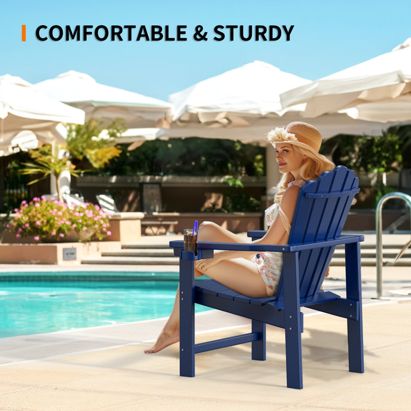 HDPE Patio Stackable Folding Adirondack Chair, Blue