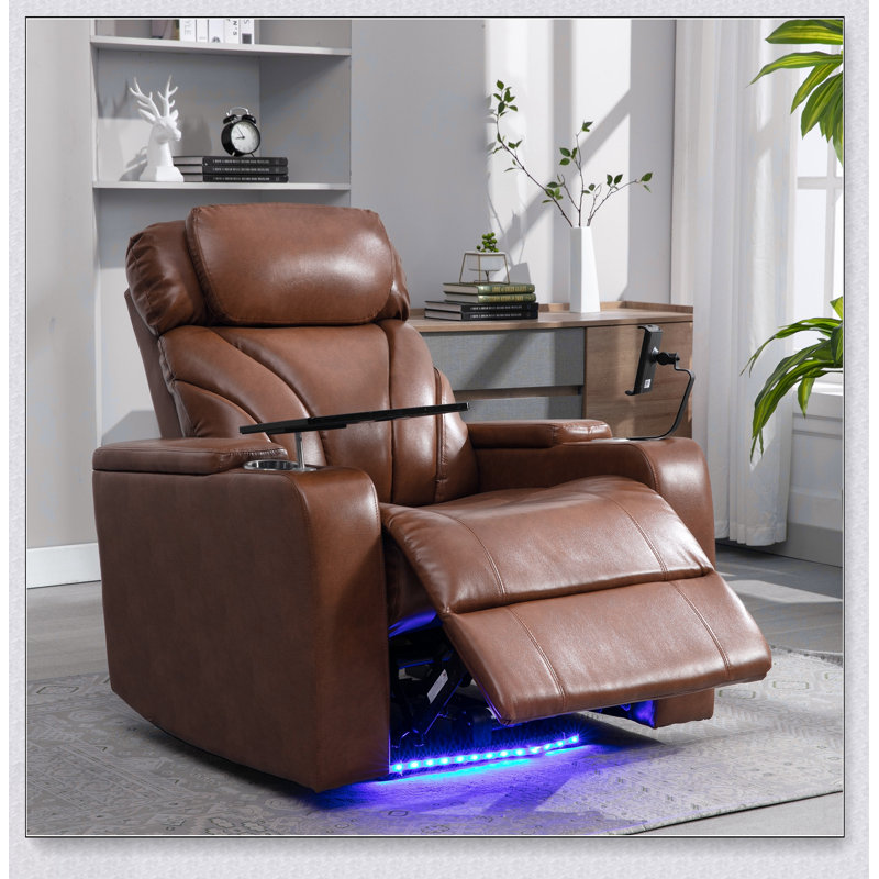 Power Motion Recliner With USB Charging, Arm Storage, And Home Theater Features For Ultimate Comfort, Light Brown