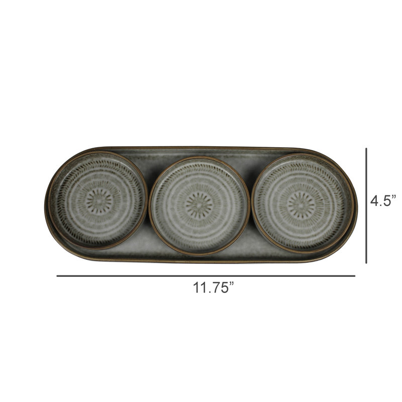 Plate Trio On Platter, Ceramic