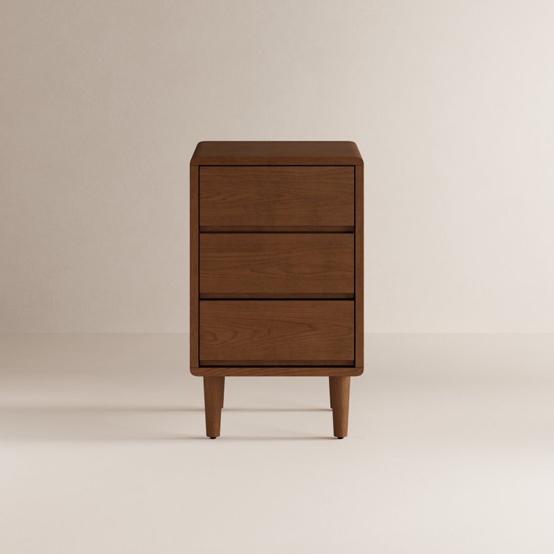 Solid Wood Mid-Century Modern Nightstand, 25.9" H, Brown
