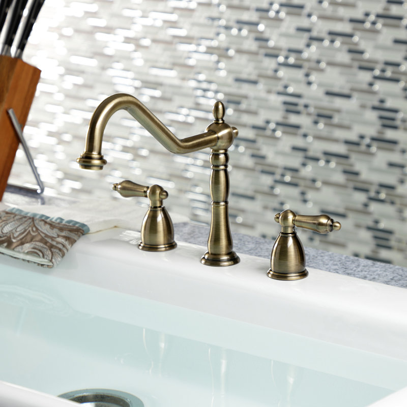 Kingston Brass Heritage Double-Handle Widespread Kitchen Faucet, Without Spray, Vintage Brass