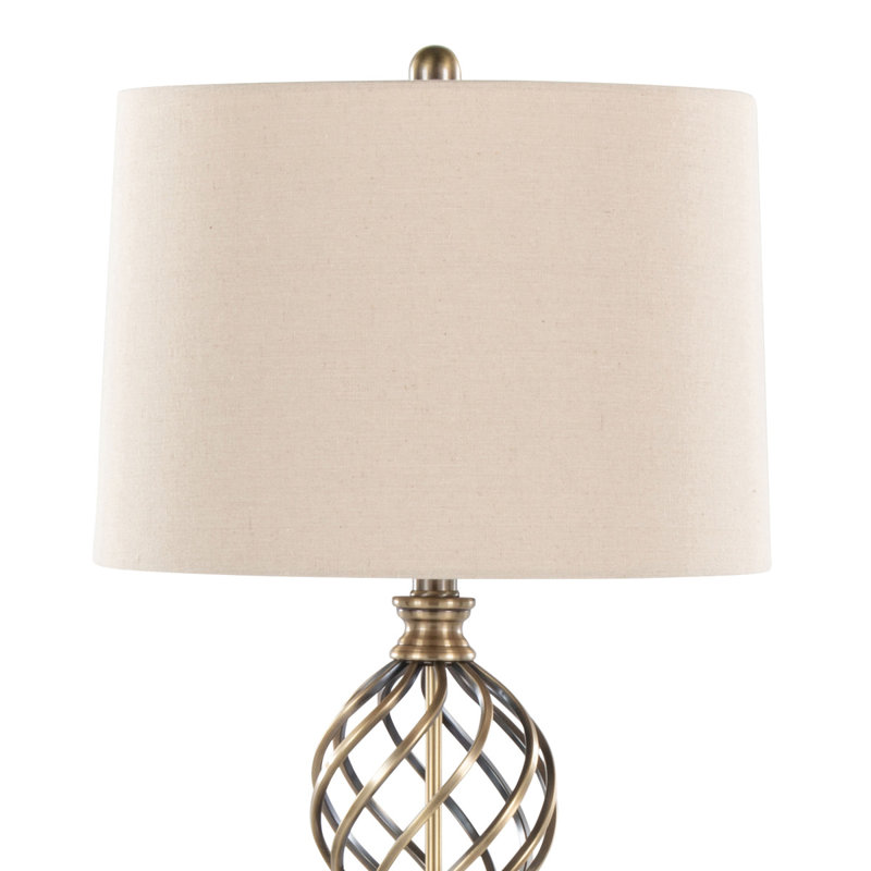 Lampe de table 29 po Linx Twist en laiton doux antique et abat-jour en lin blanc de Grandview Gallery