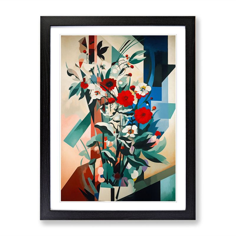 FRM-V0523-864X Flowers Bauhaus Style Vol.1 1 Piece Single Picture Frame Wall Art, 46cm H x 34cm W x 2cm D, Oak Framed
