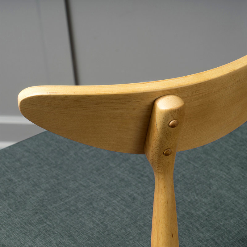 Ensemble de 2 chaises rétro en bois d'hévéa avec dossier et coussins ergonomiques, Gris, Naturel