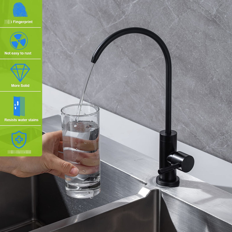 Stainless Steel Drinking Water Faucet - Kitchen Use, 360 Swivel, No Splash, Corrosion Resistance, Matte Black Tap, Steel, Secondary Pollution, Elegant Finish