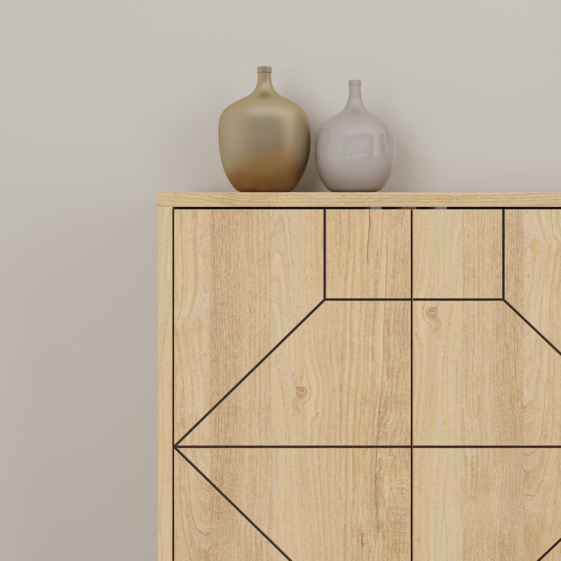 183cm Wide Modern Geometric Sideboard Storage with Push-to-open Doors, Oak