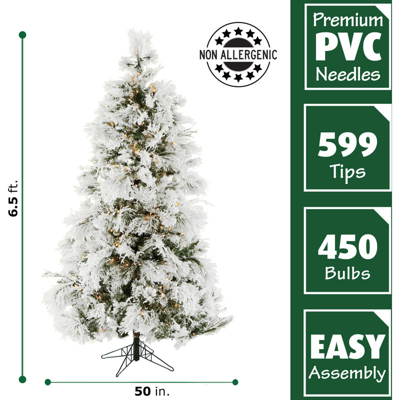 Snowy 9' White Pine Aritificial Christmas Tree with 850 Clear lights, Pre-Lit, 6.5ft