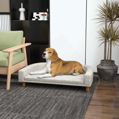Dog Sofa Couch, Elevated Pet Bed with Plush Cushion, Removable Washable Cover, Wooden Legs, Anti-slip Mat for Large Dogs, Cats, Kittens