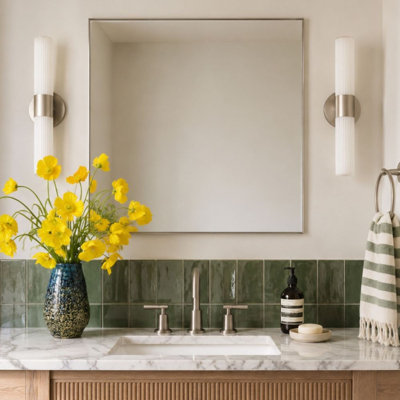 Kessie Square Bathroom Mirror, Brushed Nickel Square Wall Mirror, 40x40'' Brushed Nickel Square Mirror for Bathroom