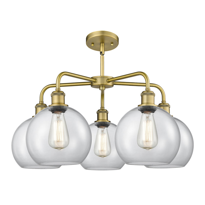 Lustre sphérique à 5 lumières Ellington, Transparent, H 16 po x l 26 po x P 26 po, Laiton brossé