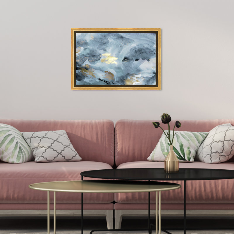 Bleu améthyste transporté - Peinture, Cadre flottant doré, H 10 po x l 15 po