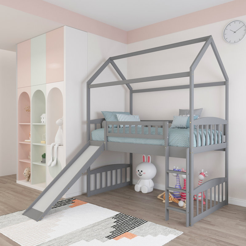 Lit mezzanine simple avec glissade Soild, gris