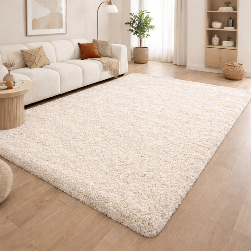 Aspire Homeware Cream Shaggy Area Rug Soft Plush Indoor Carpet, Rectangle 60cm Width X 110cm Length