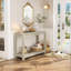 Petite table d'entrée en bois de style campagnard avec console étroite et rangement derrière le canapé Canapé avec tablettes