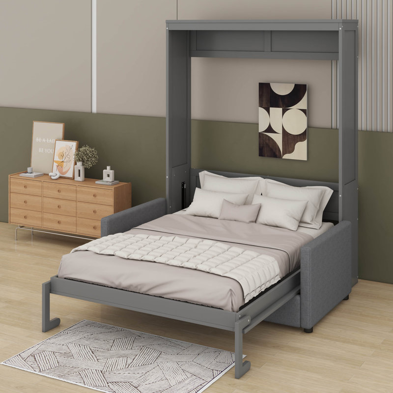 Grand lit escamotable avec coussin, Gris