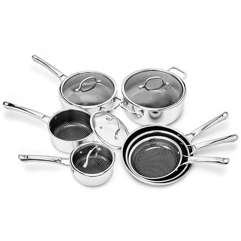 Ensemble de 11 casseroles antiadhésives en acier inoxydable avec casseroles et couvercles