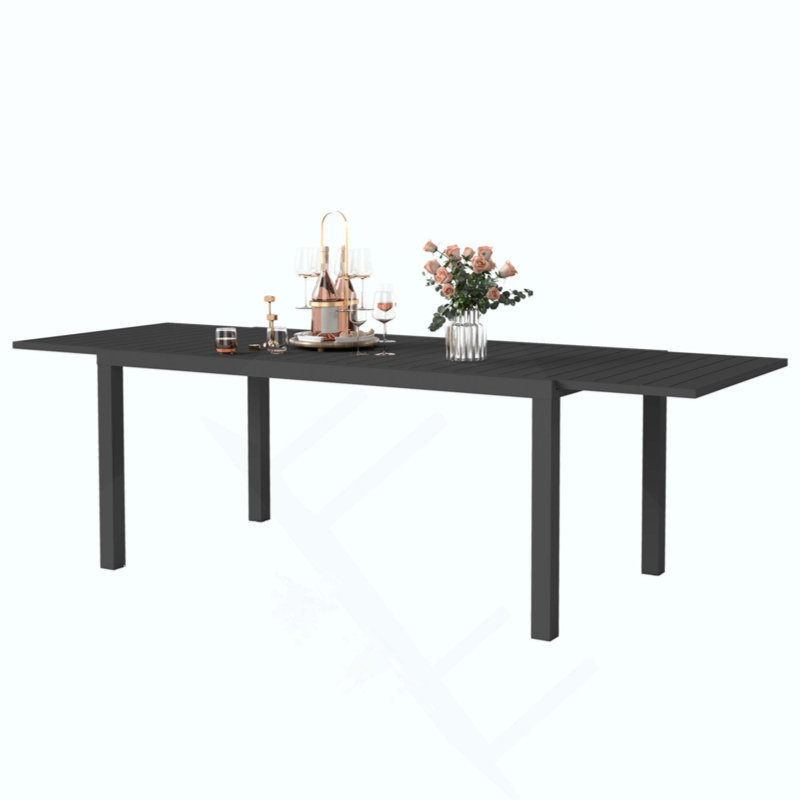 Table de salle à manger extensible pour l'extérieur, plateau extensible à 3 panneaux, structure en aluminium antirouille avec pieds réglables en hauteur